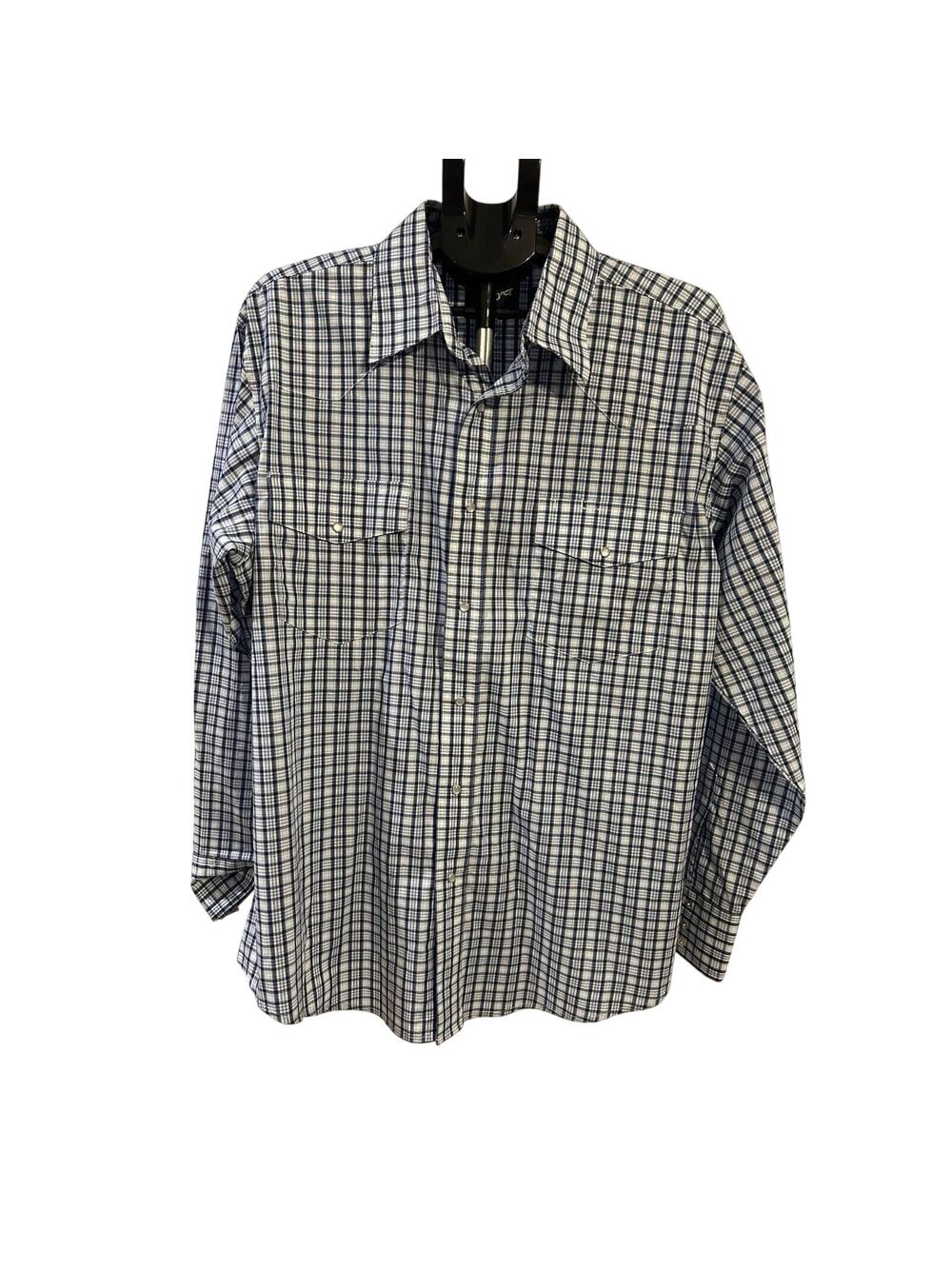 NWT Wrangler Blue Plaid Button Up Shirt Men's size XL